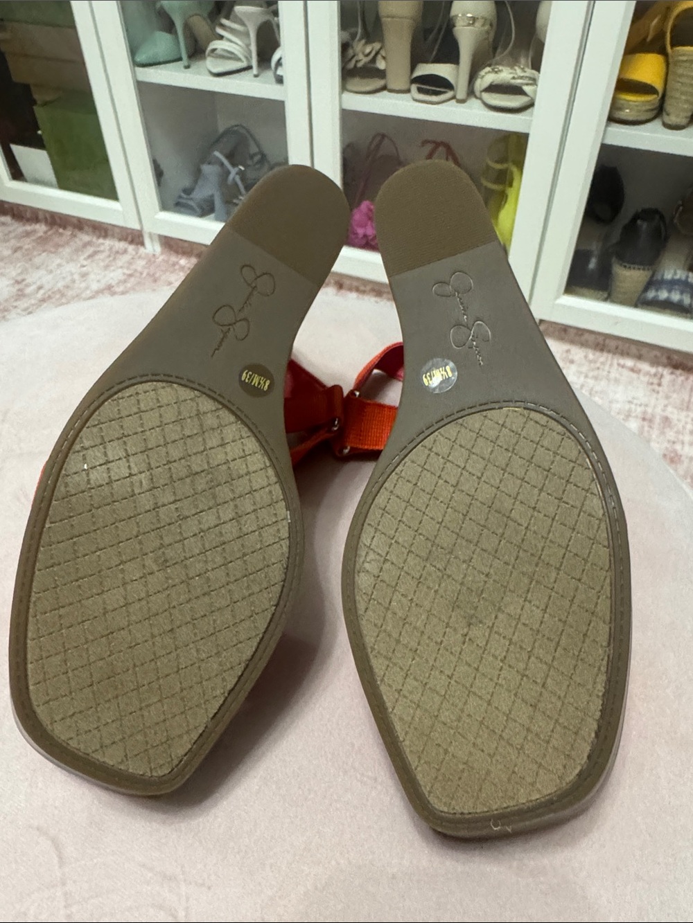 NEW Jessica Simpson Vibrant Orange T-Strap Block Heel Platform Sandals - Picture 5 of 7